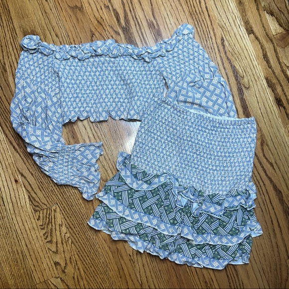 Vintage Havana Dresses & Skirts - Havana Smocked Ruffle Matching Skirt and Crop Top Set